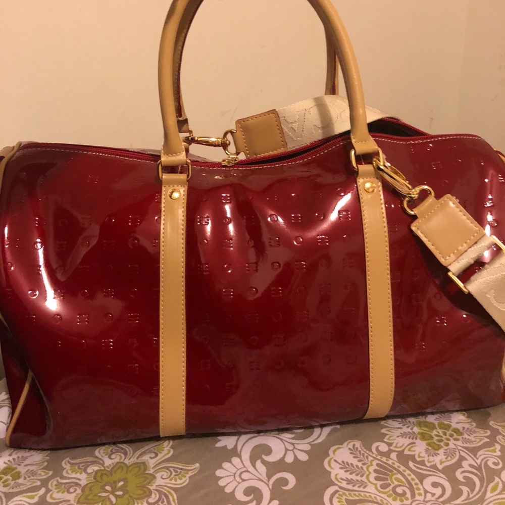 Red Patent Leather Travel Bag